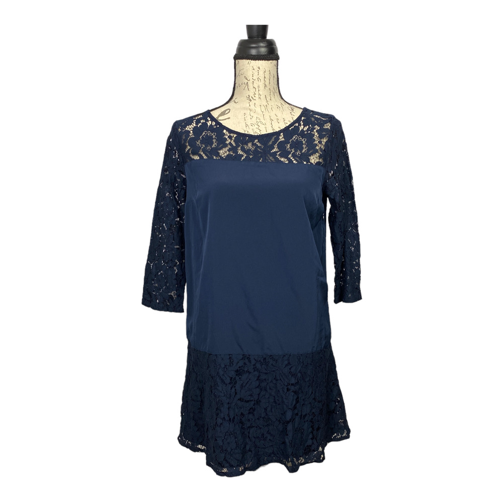 Abercrombie & Fitch Navy Blue Lace Long Sleeve A-Line Dress Size Small